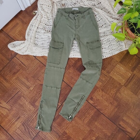 Zara Denim - ZARA- Soft Sage Green Cargo Skinny Fit Pants with Zip Ankle